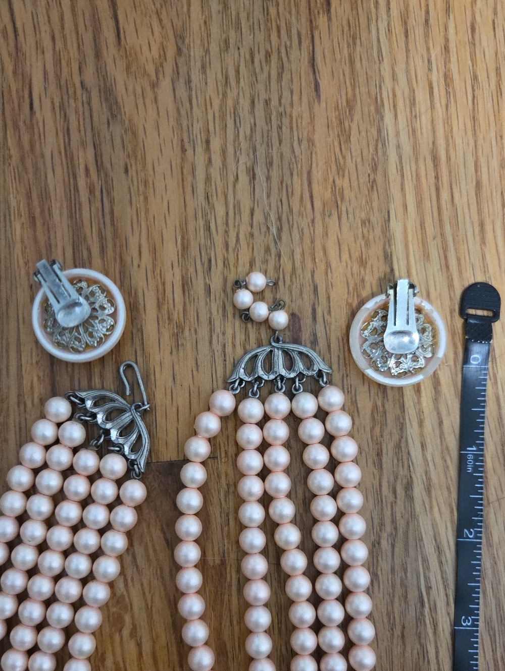 Pink Pearl Multi-Strand Necklace with Clip Earrings - Picture 2 of 2